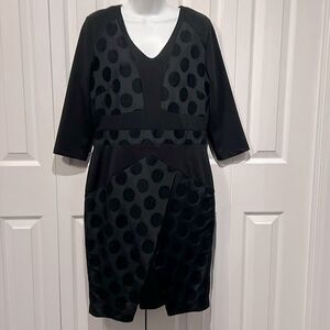 Eroke Black Wool Blend 3/4 Sleeve V-Neck Shift Dress Size 8(see measurements)
